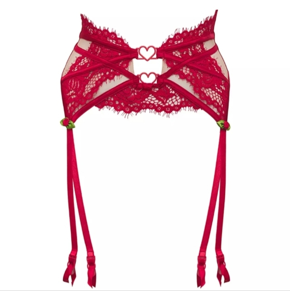 V.S. For Love & Lemons Rose Lace Floral Garter Belt (Red) XS/S - Picture 2 of 6